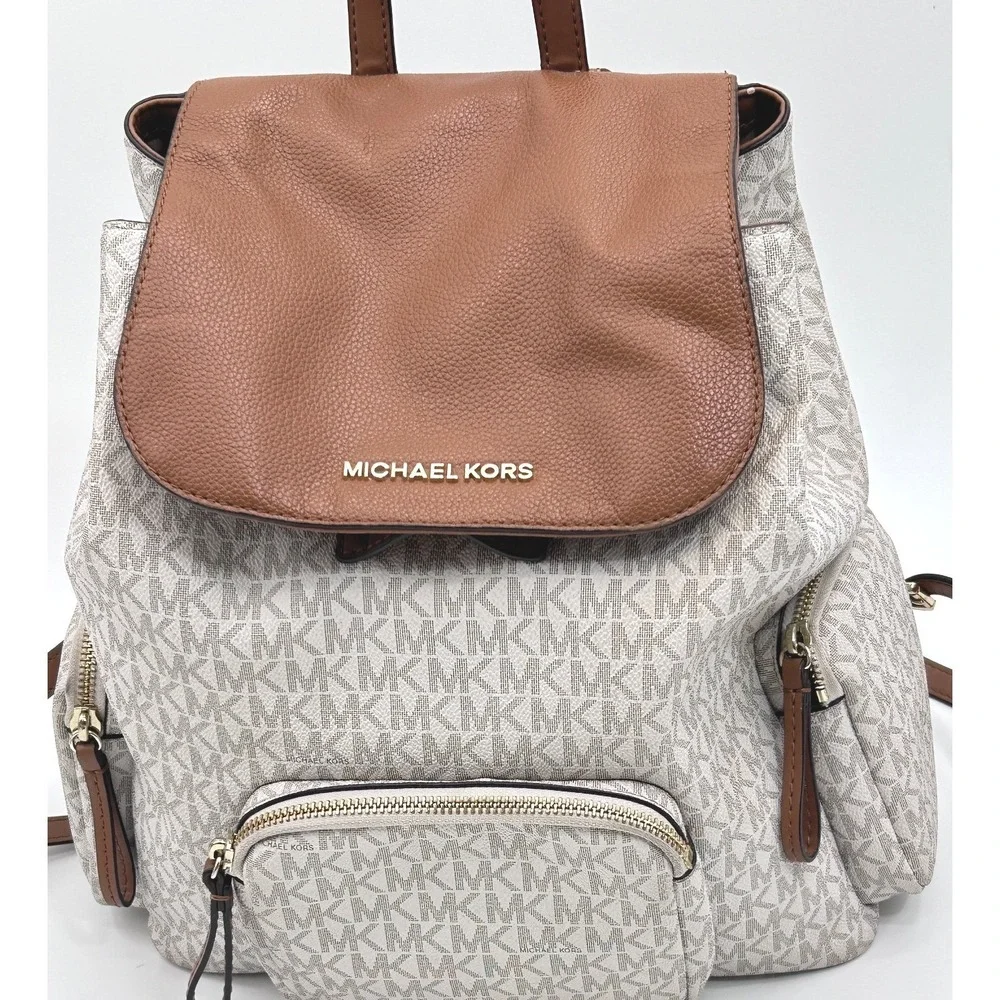 Michael Kors Abbey Vanilla Signature Logo Medium Backpack 35T9GAYB7B Gold Tone